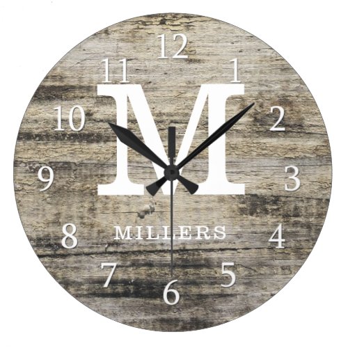 Rustic Personalized Farmhouse Wood Monogram Large Clock