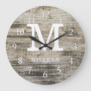Rustic Personalized Farmhouse Wood Monogram Large Clock