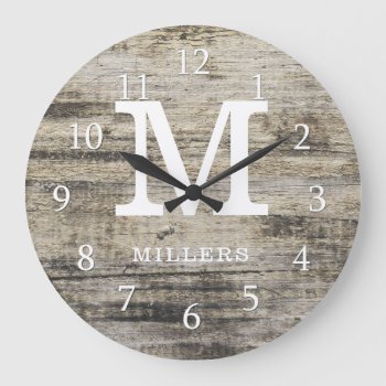 Rustic Personalized Farmhouse Wood Monogram Large Clock by InitialsMonogram at Zazzle