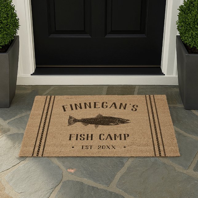 Rustic Personalized Fishing Cabin Fiber Doormat (Creator Uploaded)