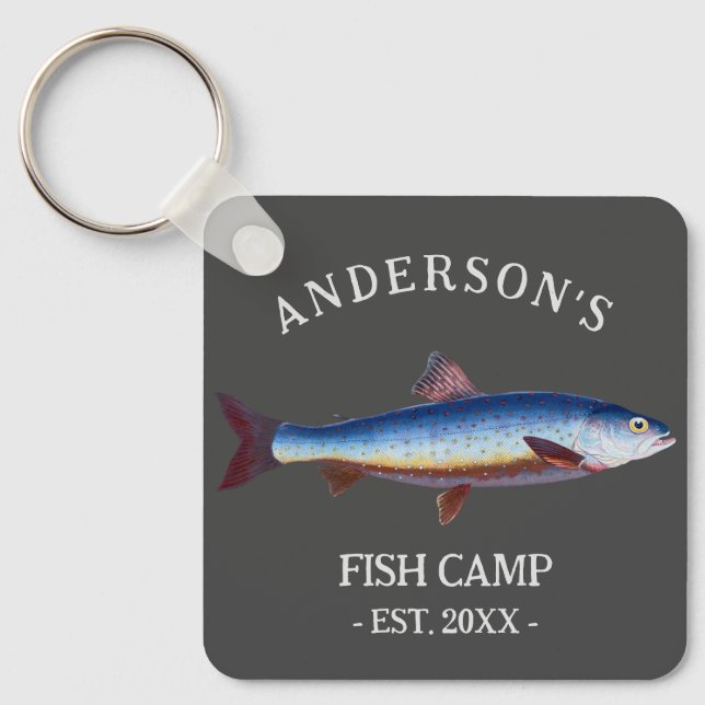 Rustic Personalized Fishing Cabin Keychain (Front)