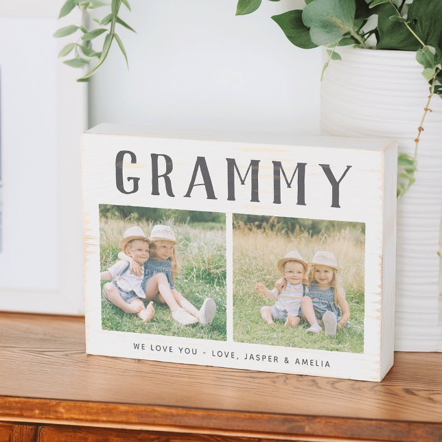 Rustic Personalized Grammy Grandma 2 Photo Wooden Box Sign (Creator Uploaded)