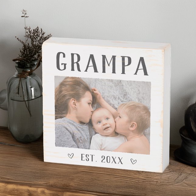 Rustic Personalized Grampa Photo Wooden Box Sign (Creator Uploaded)