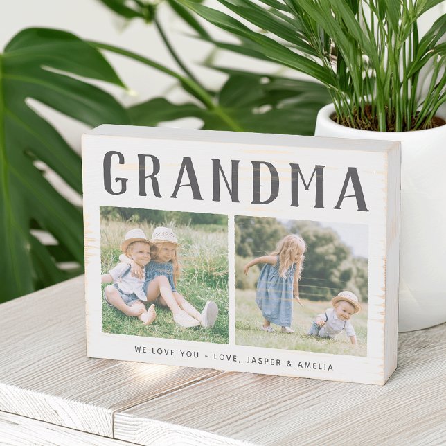 Rustic Personalized Grandma 2 Photo Wooden Box Sign (Creator Uploaded)