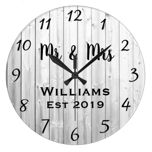 Rustic Personalized Gray Wood Custom Large Clock
