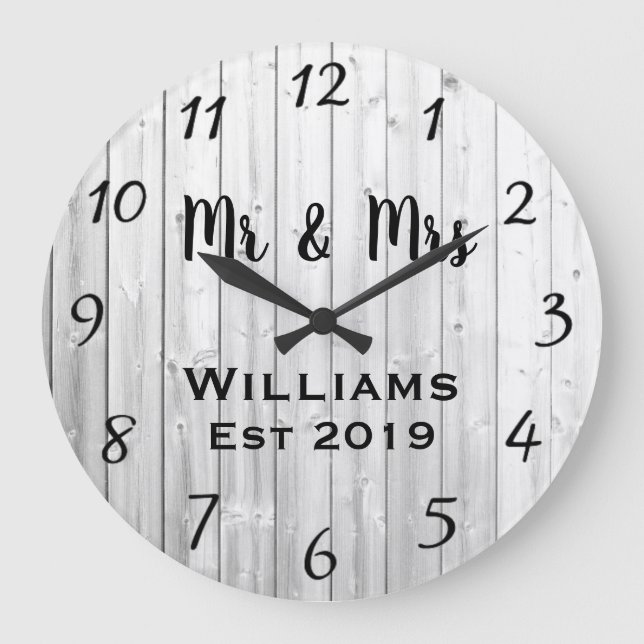 Rustic Personalized Gray Wood Custom Large Clock (Front)