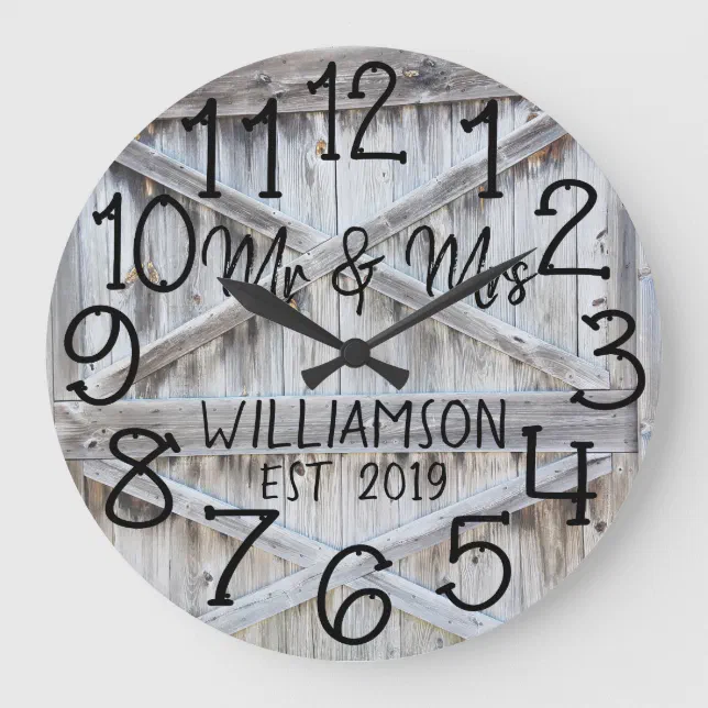 Rustic Personalized Gray Wood Custom Large Clock Zazzle
