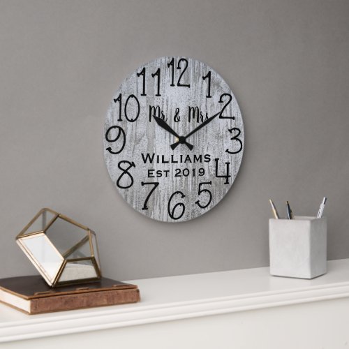 Rustic Personalized Gray Wood Custom Large Clock