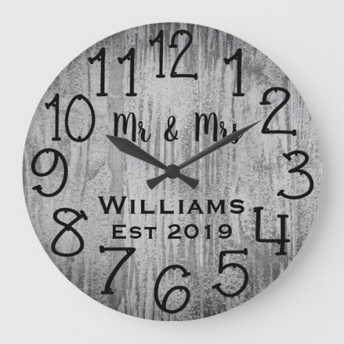 Rustic Personalized Gray Wood Custom Large Clock