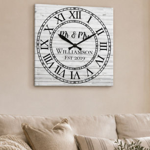 Rustic Personalized Gray Wood Custom Square Wall Clock