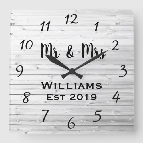 Rustic Personalized Gray Wood Custom Square Wall Clock