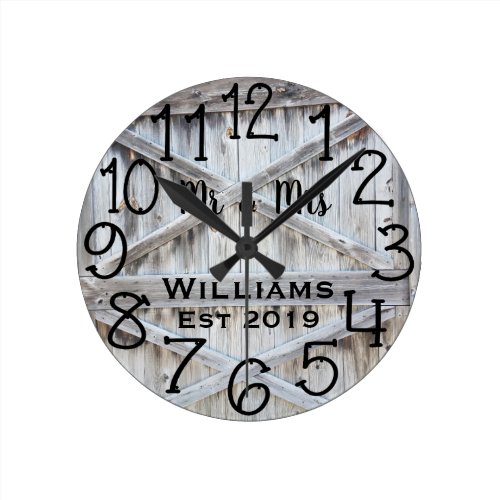 Rustic Personalized Grey Wood Custom Round Clock
