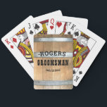 Rustic Personalized Groomsman Bourbon Barrel Poker Cards<br><div class="desc">Thank your groomsmen with this rustic whiskey barrel design featuring bold western typography. Personalize this design with your groomsman name and wedding date. Makes a great gift.</div>