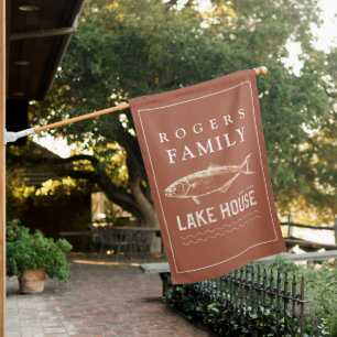 Rustic Personalized Lake House Terracotta Flag