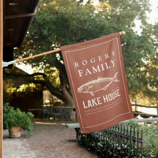 Rustic Personalized Lake House Terracotta Flag (In SItu)