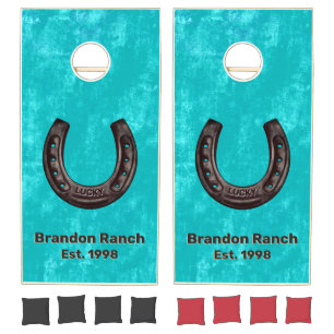 Rustic Personalized Lucky Horseshoe Ranch Cornhole Set