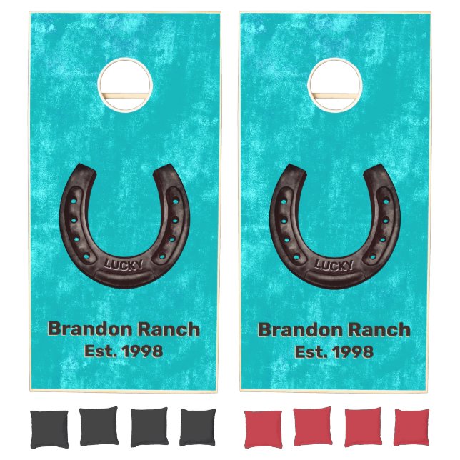 Rustic Personalized Lucky Horseshoe | Ranch Cornhole Set (Set)