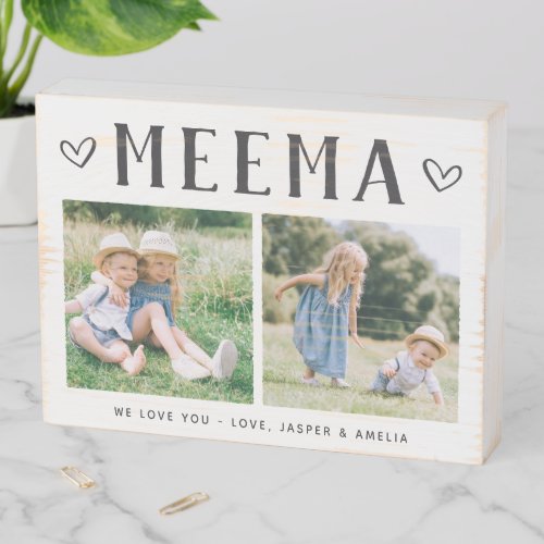 Rustic Personalized Meema Grandma 2 Photo Wooden Box Sign