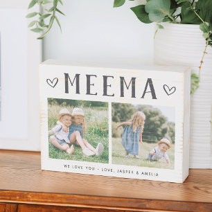Rustic Personalized Meema Grandma 2 Photo Wooden Box Sign