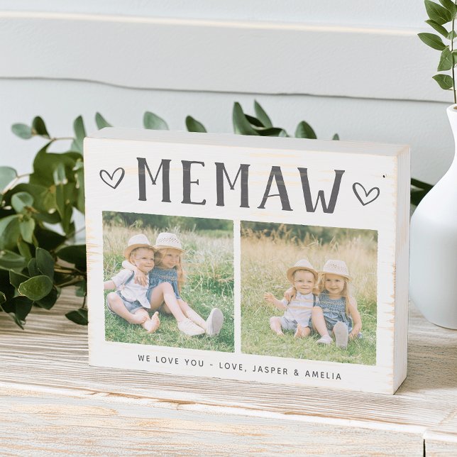 Rustic Personalized Memaw Grandma 2 Photo Wooden Box Sign (Creator Uploaded)