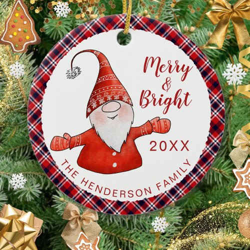 Rustic Personalized Merry and Bright Christmas Ceramic Ornament