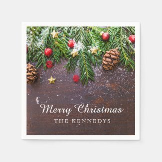 Rustic Personalized Merry Christmas Napkins