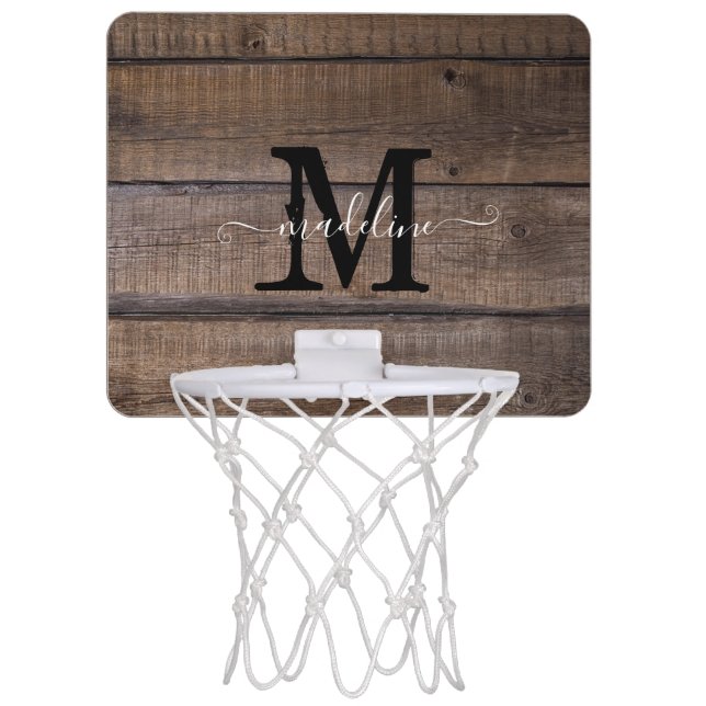 Rustic Personalized Monogram Script Name  Mini Basketball Hoop (Front)