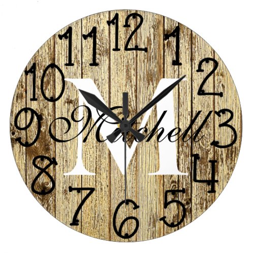 Rustic Personalized Monogram Wood Anniversary Large Clock