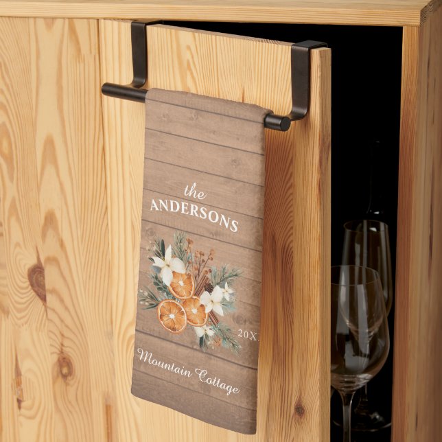 Rustic personalized mountain house Family Kitchen Towel (Thirds Fold)