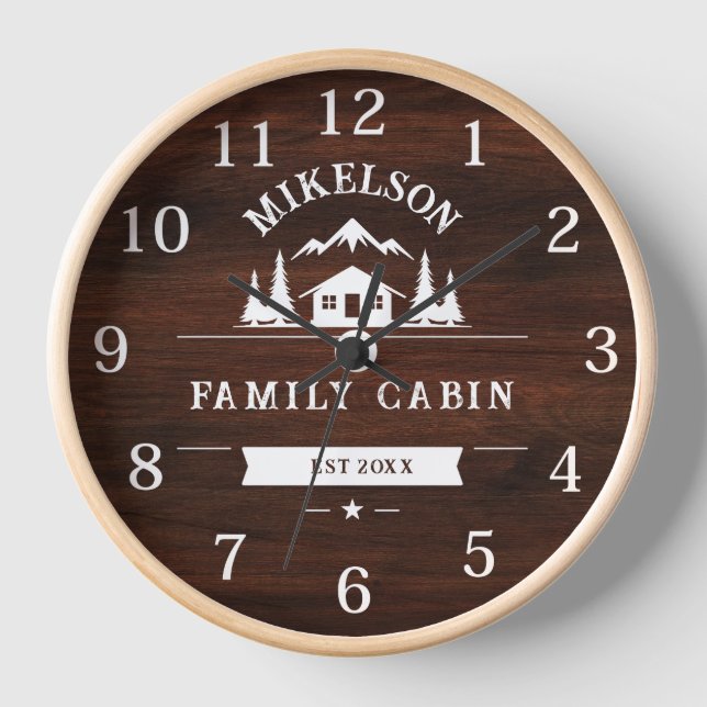 Rustic Personalized Name Family Cabin Clock (Front)