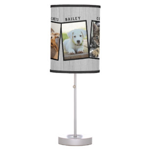 Rustic Personalized Name Five Photo Collage Table Lamp