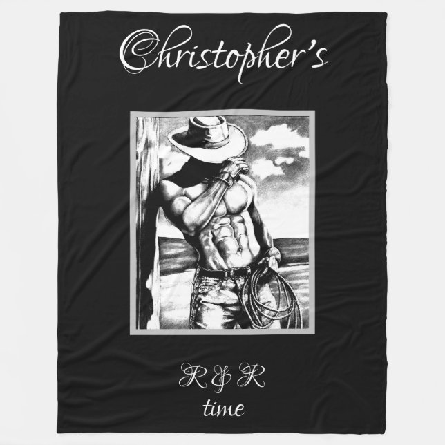 Rustic Personalized Name Western Masculine Art Fleece Blanket (Front)