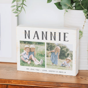 Rustic Personalized Nannie Grandma 2 Photo Wooden Box Sign