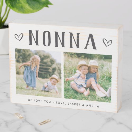 Rustic Personalized Nonna Grandma 2 Photo Wooden Box Sign