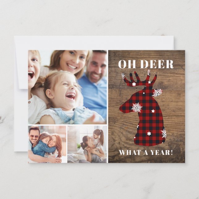 Rustic Personalized Oh Deer Photo Collage Holiday Card (Front)