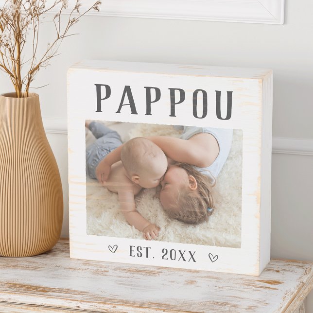 Rustic Personalized Pappou Photo Wooden Box Sign (Creator Uploaded)