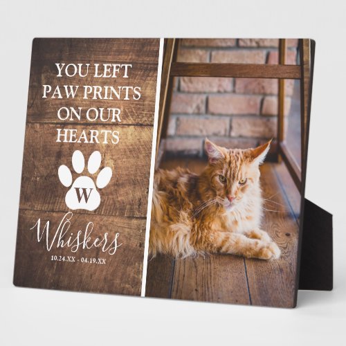 Rustic Personalized Paw Print Cat In Loving Memory Plaque