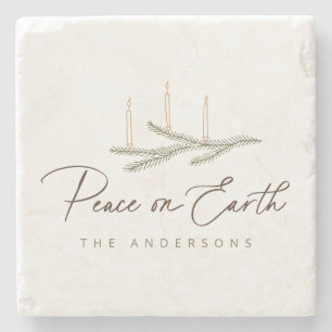 Rustic Personalized Peace On Earth Christmas Stone Coaster