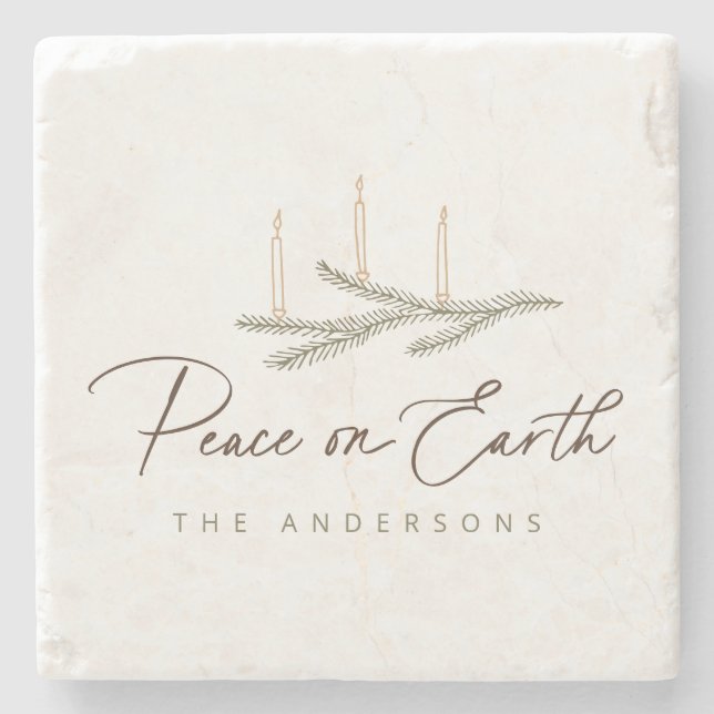 Rustic Personalized Peace On Earth Christmas  Stone Coaster (Front)