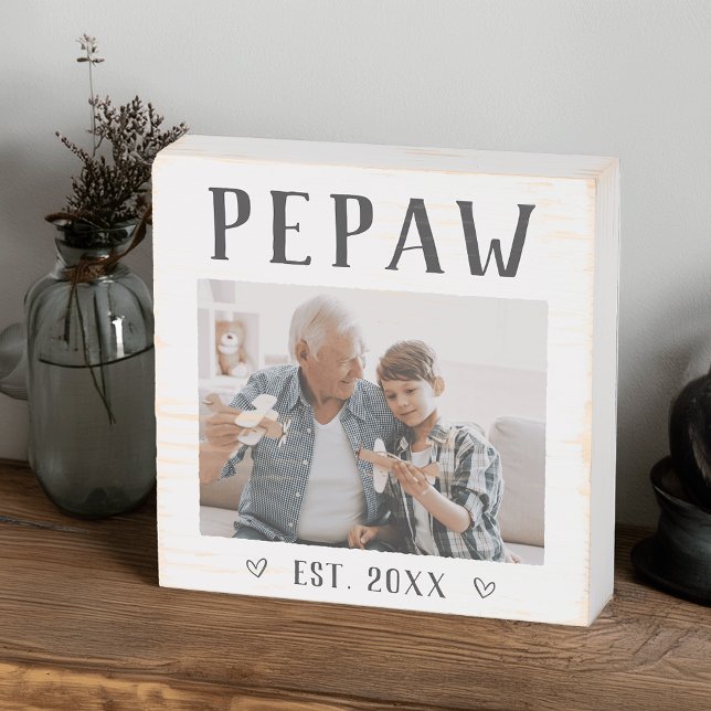 Rustic Personalized Pepaw Photo Wooden Box Sign (Creator Uploaded)