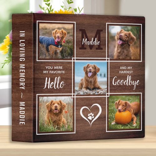 Rustic Personalized Pet Memorial Dog Photo Album 3 Ring Binder