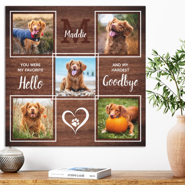 Rustic Personalized Pet Memorial Photo Collage Canvas Print (Creator Uploaded)