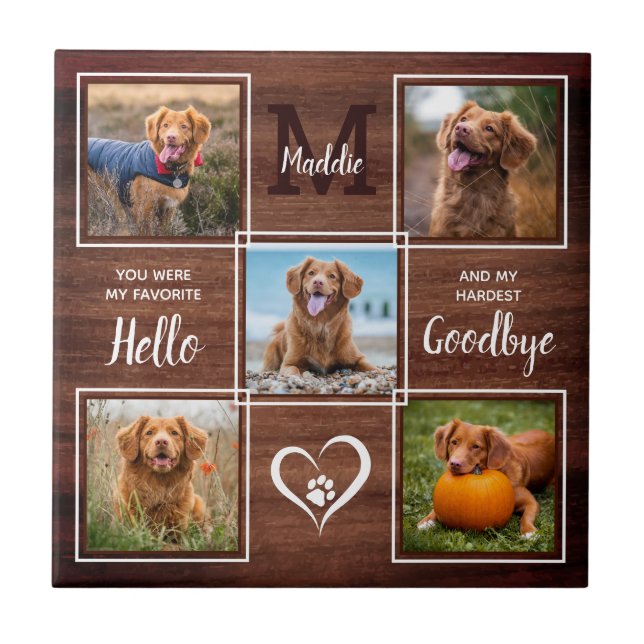 Rustic Personalized Pet Memorial Photo Collage Ceramic Tile (Front)
