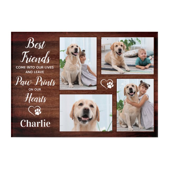 Rustic Personalized Pet Memorial Photo Collage Dog Acrylic Print (Front)