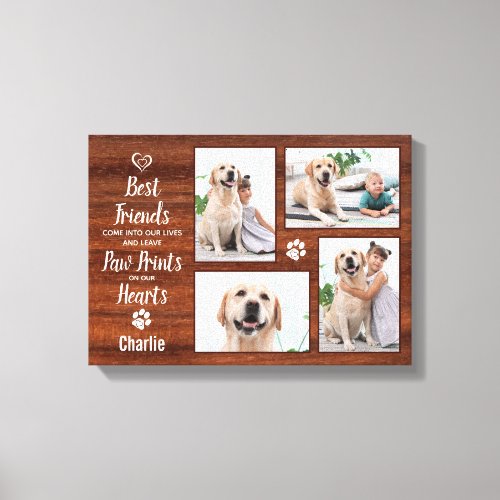Rustic Personalized Pet Memorial Photo Collage Dog Canvas Print