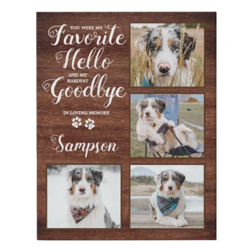 Rustic Personalized Pet Memorial Photo Collage Faux Canvas Print