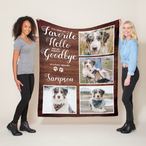 Rustic Personalized Pet Memorial Photo Collage Fleece Blanket
