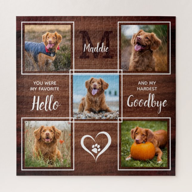 Rustic Personalized Pet Memorial Photo Collage Jig Jigsaw Puzzle (Vertical)