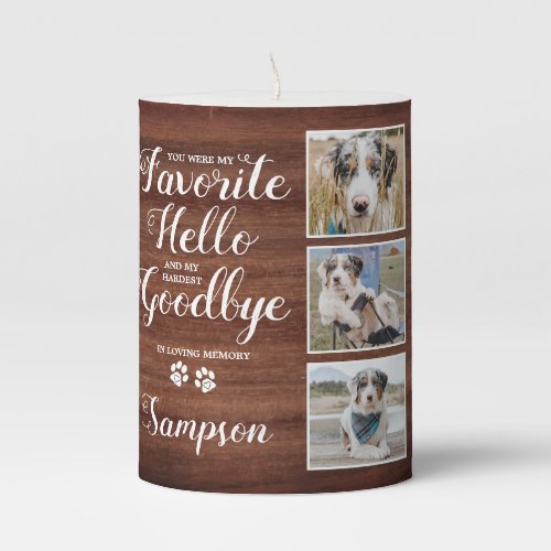 Rustic Personalized Pet Memorial Photo Collage Pillar Candle