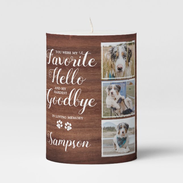Rustic Personalized Pet Memorial Photo Collage Pillar Candle (Front)